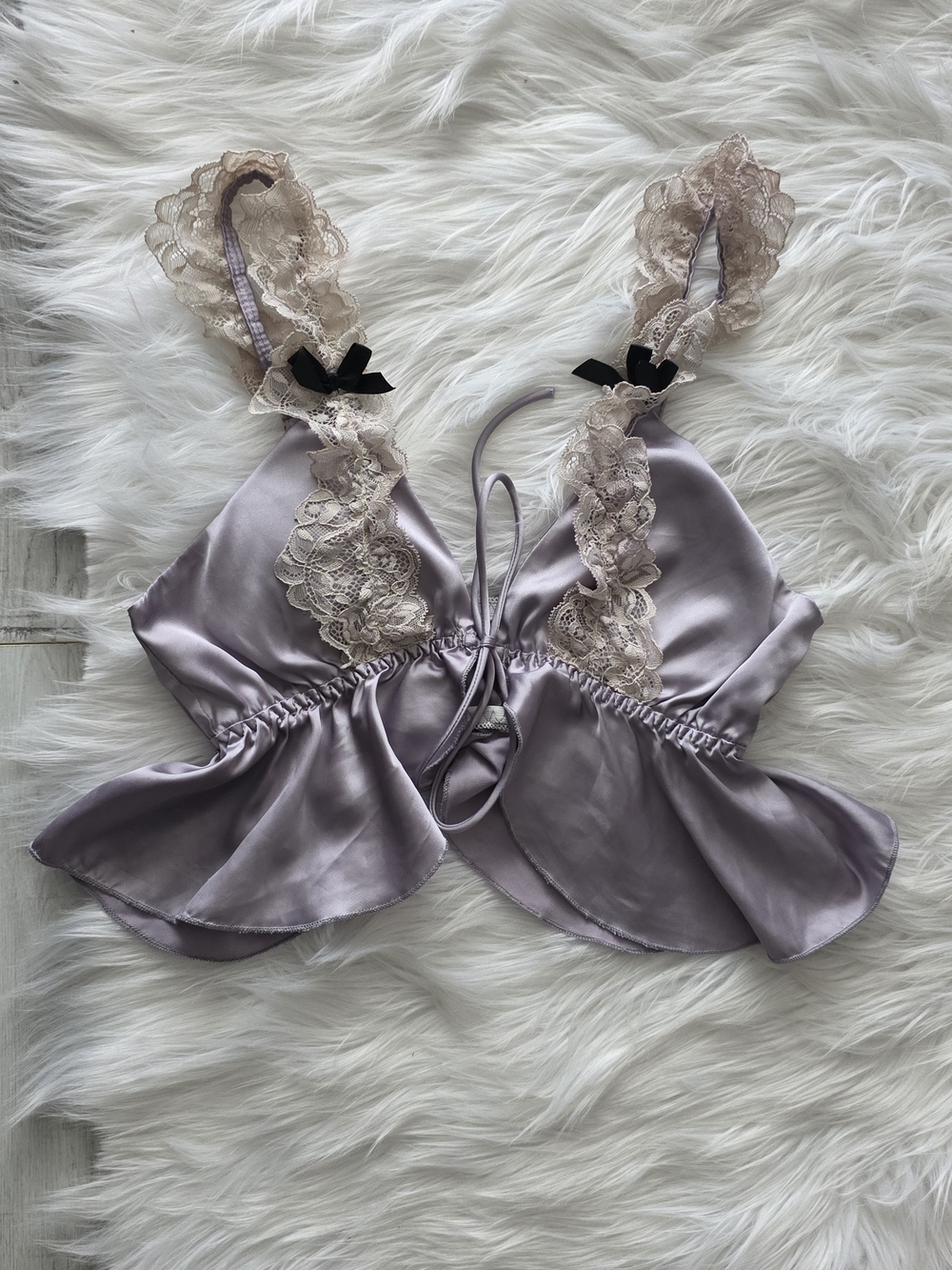 Lace-Trim Satin Bralette in Lavender